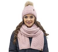 Vivisence Inverno Set De Gorro Y Bufanda para Mujeres con Corte Clásico Hecho De Hilo Cálido con Pompón Forro Polar Interior Ideal para Los Días Fríos De Invierno, Rosa,Talla Única