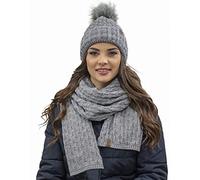Vivisence Inverno Set De Gorro Y Bufanda para Mujeres con Corte Clásico Hecho De Hilo Cálido con Pompón Forro Polar Interior Ideal para Los Días Fríos De Invierno, Gris,Talla Única