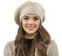Vivisence Invierno Boina para Mujeres Elegante con Aplicación De Zirconias Diseño Clásico Y Cálido para El Invierno Ideal para Días Fríos Perfecta como Regalo, Beige,Talla Única