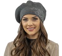 Vivisence Invierno Boina para Mujeres Elegante con Aplicación De Zirconias Diseño Clásico Y Cálido para El Invierno Ideal para Días Fríos Perfecta como Regalo, Gris,Talla Única