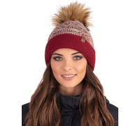 Vivisence Mujer Gorro De Invierno con Pompón Forro Polar Comodidad Y Calidez, Rojo Oscuro,Talla Única