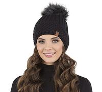 Vivisence Mujer Gorro De Invierno Forro Polar Suave Calidez Diaria con Pompón, Negro,Talla Única