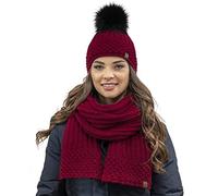 Vivisence Mujer Set Gorro Y Bufanda Invierno Forro Polar Comodidad En Frio, Burdeos,Talla Única