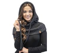 Vivisence Mujeres Gorro Capucha De Lana 2 En 1 Combinación De Gorro Y Bufanda Con Ajuste Perfecto Hecho Con Hilo Fino Y Suave Con Lana De Cordero Y Algodón Alta Calidad, Negro,Talla Única