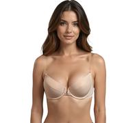 Vivisence Sujetador con Tirantes Silicona Transparentes para Mujer Push Up Invisible Sujetadores Sin Espalda, Beige,90B