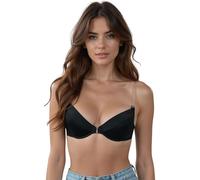 Vivisence Sujetador con Tirantes Silicona Transparentes para Mujer Push Up Invisible Sujetadores Sin Espalda, Negro,80C