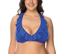 Vivisence Top De Bikini Sin Relleno Liso para Mujeres 3220, Azul,100D
