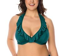 Vivisence Top De Bikini Sin Relleno Liso para Mujeres 3220, Verde,100D
