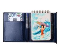 VIVIVA - Kit de Acuarelas de Viaje A6, 1 Maletín Cuero Vegano, 1 Bloc de Hojas de Colores con Acuarela, 1 Cuaderno, 1 Pincel con Depósito, 1 Rotulador Negro