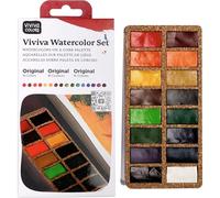 Viviva VV276039 - Juego de acuarelas (16 colores vivos, resistentes a la luz y a la luz, en tazones sobre paletas de corcho, para exteriores y viajes, 16 colores)