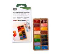 Viviva VV276051 - Juego de acuarelas (16 colores vivos y resistentes a la luz en tazones sobre paletas de corcho, para exteriores y viajes, hechos a mano), 16 colores primaverales