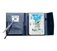 Viviva VV276054 - Juego de acuarela de viaje (A5, piel sintética, estuche con 16 colores de acuarela, pincel para depósito de agua, marcador negro de 0,5 mm y cuaderno de bocetos con 24 hojas de 200
