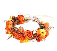 Vivivalue Corona Floral Para Mujer, Diadema Floral Para Niña, Corona Para El Pelo, Tocado De Flores, Halo Bohemio Con Cinta, Fiesta De Boda, Naranja Talla Única T