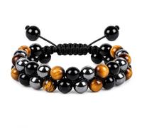VIVIZEN Bracciale a Tripla Protezione per Uomo, Bracciale con Cristalli di Guarigione in Occhio di Tigre, Ematite e Ossidiana, Regalo Regolabile