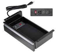 VIVO Cajón extraíble deslizante montado debajo del escritorio de 16 pulgadas con tira de alimentación integrada para oficina, organizador de almacenamiento, color negro, DESK-DR16-BP