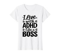 Vivo con TDAH como un Jefe neurodiversidad Camiseta gráfica económica, Mujer, Blanco, S