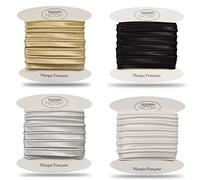 Vivo costura - ribete de raso - ribete de costura de raso ideal para acabados refinados, para colocar entre 2 telas o en el borde de sus creaciones. (Juego de 4 ribetes, Blanco, Negro, Oro, Plata)