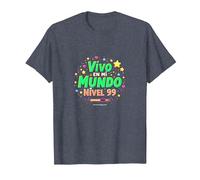 Vivo en mi Mundo, Nivel 99 - Cita Gamer Camiseta, Hombre, Azul Jaspeado, S