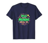Vivo en mi Mundo, Nivel 99 - Cita Gamer Camiseta, Hombre, Azul Marino, S