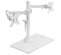 Vivo Soporte de Monitor Doble Independiente con Elegante Base de Vidrio y Brazos Ajustables, Monta 2 Pantallas de hasta 27 Pulgadas y 22 Libras Cada una, Blanco, STAND-V002FGW