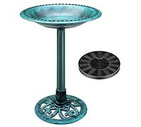 VIVOHOME Baño para Pájaros de Poliresina con Fuente Solar 2 en 1 Baño para Pájaros Antiguo para Jardín al Aire Libre Cuenco para Beber y Comer Pájaros Silvestres