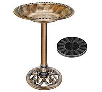 VIVOHOME Baño para Pájaros de Poliresina con Fuente Solar 2 en 1 Baño para Pájaros Antiguo para Jardín al Aire Libre Cuenco para Beber y Comer Pájaros Silvestres