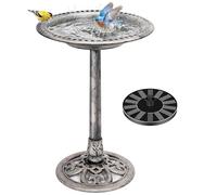 VIVOHOME Baño para Pájaros de Poliresina con Fuente Solar 2 en 1 Baño para Pájaros Antiguo para Jardín al Aire Libre Cuenco para Beber y Comer Pájaros Silvestres