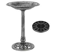 VIVOHOME Baño para Pájaros de Poliresina con Fuente Solar 2en1 Baño para Pájaros Antiguo para Jardín al Aire Libre Cuenco para Pájaros y Comer para Pájaros Silvestres Cuenco para Beber
