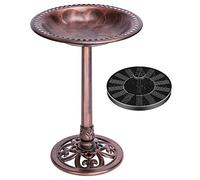 VIVOHOME Bebedero-Comedero para Pájaros para Jardín 71 cm de Altura con Fuente Solar Gran Bol de Agua en Resina de Pie Estilo Tradicional