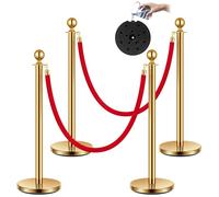 VIVOHOME Cola de postes de acero inoxidable, 4 postes con 2 cuerdas de terciopelo rojo, barreras de control de multitudes con base rellenable para lugares de alta gama, museos, suministros de fiesta