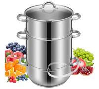 VIVOHOME Extractor de Vapor de Jugo, Acero Inoxidable para Frutas y Verdurasr, Olla al Vapor de 10 L con Tapa de Cristal, 3 Capas 2 Mangueras