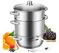 VIVOHOME Extractor de Vapor de Jugo, Acero Inoxidable para Frutas y Verdurasr, Olla al Vapor de 8 L con Tapa de Cristal, 3 Capas 2 Mangueras