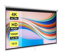 VIVOHOME Pantalla de proyector desplegable manual, Cortina para Proyector, Proyector Tela, 100 pulgadas, pantalla ancha retráctil HD 16:9 para películas, cine en casa, cine, oficina, videojuegos