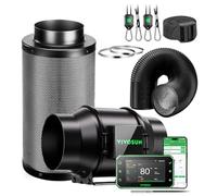VIVOSUN Kit de Extracción Ventilador de Conducto 150mm AeroZesh G6 con GrowHub E42A+, Controlador WiFi VPD Temperatura Humedad, Filtro de Carbón Activo y Conducto para Tiendas de Cultivo e Hidroponía