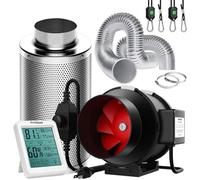 VIVOSUN Kit de Ventilación 150mm con Extractor 663 m³/h y Regulador de Velocidad, Filtro de Carbón Activo, Conducto Flexible 240cm y Termohigrómetro para Cultivo e Hidroponía
