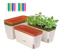 VIVOSUN Macetas de riego automático, Caja Rectangular compacta para Hierbas con 10 Etiquetas para Plantas, contenedor de Plantas para albahaca, Flores, suculentas, Interior y Exterior, Paquete de 4