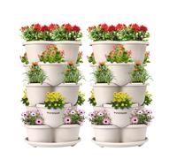 VIVOSUN Macetero de Jardín Vertical Apilable de 5 Niveles, Maceteros Decorativos Interior para Fresas, Flores, Hierbas, Hortalizas, en PP Color Marfil, 32x32x61 cm, Pack de 2 Unidades