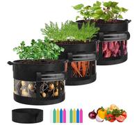 VIVOSUN Paquete de 3 bolsas de cultivo de papas visibles de 7 galones, macetas de tela no tejida gruesa de 11.35 onzas con asas de correa, paño de sombra y 10 etiquetas de plantas para flores,