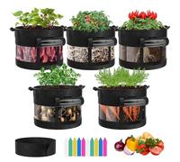 VIVOSUN Paquete de 5 bolsas de cultivo de papas visibles de 7 galones, macetas de tela no tejida gruesa de 11.35 onzas con asas de correa, paño de sombra y 10 etiquetas de plantas para flores,