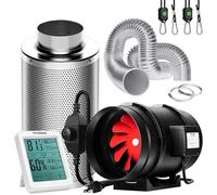 VIVOSUN Ventilador en línea con regulador de velocidad, 20,4 m³/min, filtro de carbón de 20,32 cm y manguera de ventilación de 7,6 m, medidor de temperatura y humedad para ventilación de Growbox