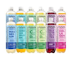 VIWA VITAMIN WATER Mix Bebidas Refrescantes con Vitaminas y Minerales de 6 Sabores, 2 Botellas por Sabor, 600ml, Pack de 12