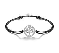 Viwind Pulsera de plata de ley 925 con diseño de árbol de la vida, circonita cúbica, ajustable, para niñas, mamá, aniversario, cumpleaños, amistad, familia, joyería con caja de regalo, 24 cm, Plata de