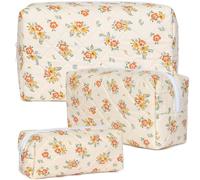 Viwomsh Juego de bolsas de maquillaje acolchadas, bolsa grande acolchada floral para mujer, bonitas bolsas de almacenamiento de brochas de maquillaje de algodón, bolsa organizadora de artículos de