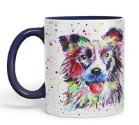 Vixar Border Collie - Taza de 330 ml, diseño de perro y animales de mascota, color azul marino