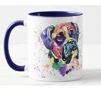 Vixar Boxer Bully Dog Pet - Taza de acuarela de colores para regalo de cumpleaños, trabajo, oficina, Navidad, té, café (azul marino)