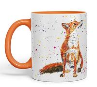 Vixar Fox British Wildlife - Taza pintada a mano, diseño de acuarela, regalo de cumpleaños, trabajo, oficina, Navidad, té, café (naranja)