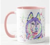 Vixar Husky Snow Dog Pet - Taza de colores con acuarela, diseño de arco iris, regalo de cumpleaños, trabajo, oficina, Navidad, té, café (rosa)