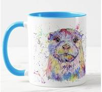 Vixar Otter - Taza de colores con diseño de acuarela de vida silvestre británica, regalo de cumpleaños, trabajo, oficina, Navidad, té, café (L, azul)