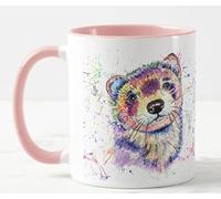 Vixar Taza con diseño de hurón para mascotas, acuarela, regalo de cumpleaños, trabajo, oficina, Navidad, té, café (rosa)