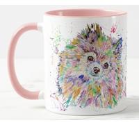 Vixar Taza con diseño de perro Pomerania, acuarela, arco iris, de colores, regalo de cumpleaños, trabajo, oficina, Navidad, té, café (rosa)
